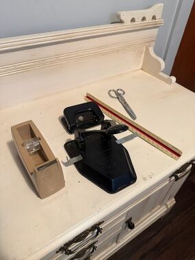 Black Heavy-Duty Hole Punch with Beige Tape Dispenser stationary vintage lot